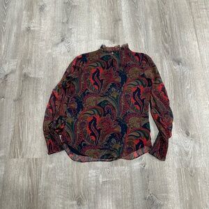 Ralph Lauren Red and Green Paisley Top